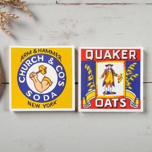 BOGO 🤑Vintage Vibrant Brand Name Tile Trivets